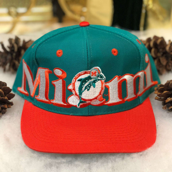 Vintage Deadstock NWOT NFL Miami Dolphins Logo 7 Spellout Wraparound Twill Snapback Hat