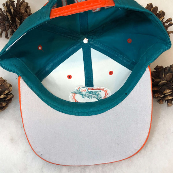 Vintage Deadstock NWOT NFL Miami Dolphins Drew Pearson Brim Spellout Twill Snapback Hat