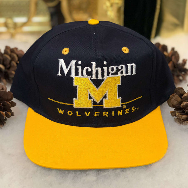 Vintage Deadstock NWOT NCAA Michigan Wolverines Twins Enterprise Bar Line Twill Snapback Hat