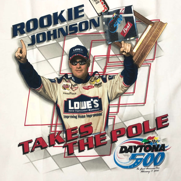 Vintage Deadstock NWT 2002 NASCAR Jimmie Johnson "Rookie Takes The Pole" Lowe's Racing T-Shirt (L)
