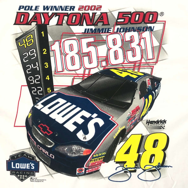 Vintage Deadstock NWT 2002 NASCAR Jimmie Johnson "Rookie Takes The Pole" Lowe's Racing T-Shirt (L)