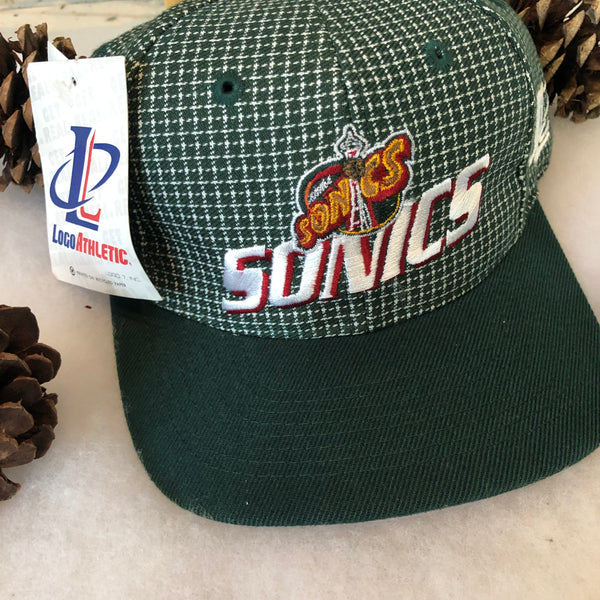 Vintage Deadstock NWT Logo Athletic NBA Seattle Supersonics Checkered Plaid Velcro Hat