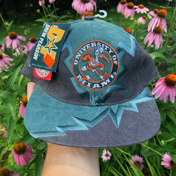 Vintage Deadstock NWT Drew Pearson Shockwave NCAA Miami Hurricanes Strapback Hat