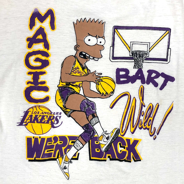 Vintage NBA Los Angeles Lakers Magic Bart Simpson "We're Back" Bootleg T-Shirt (L)