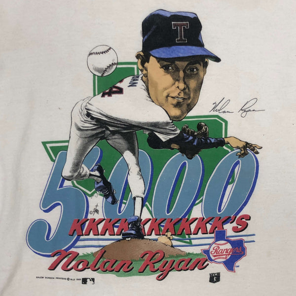 Vintage 1989 MLB Texas Rangers Nolan Ryan 5000 K's Salem Sportswear Caricature T-Shirt (M)