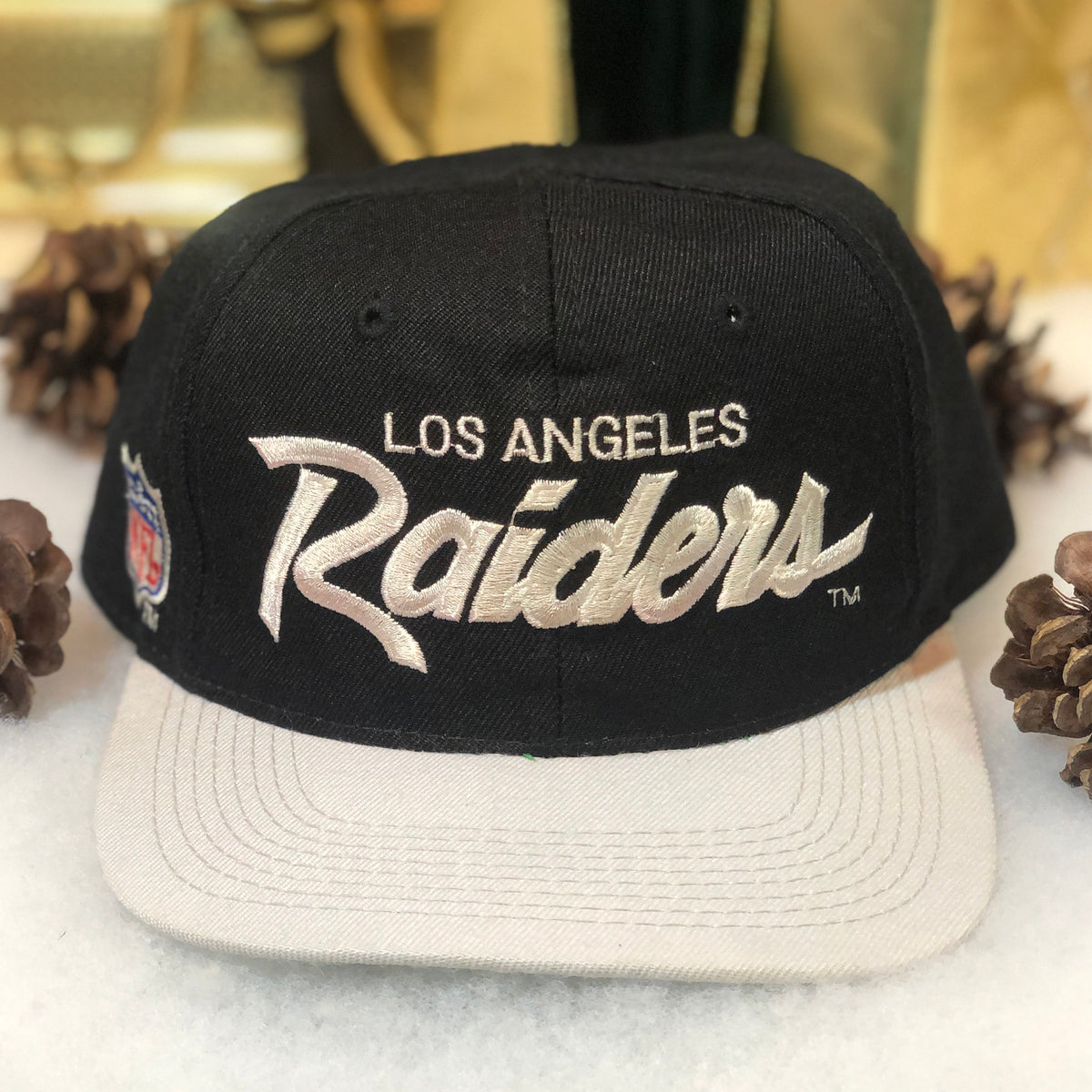 Vintage Los Angeles Raiders Block Script Brim Snapback Hat NFL – Team Sold  Out Vintage