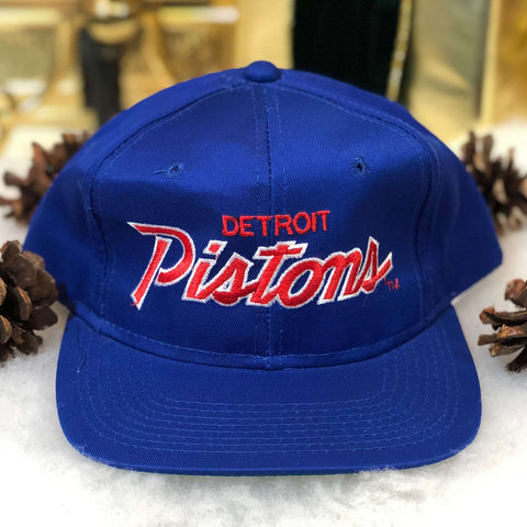 Vintage Deadstock NWOT NBA Detroit Pistons Sports Specialties Script Twill Snapback Hat