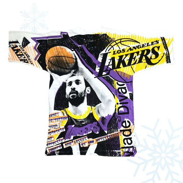 Vintage Deadstock NWOT NBA Los Angeles Lakers Vlade Divac Magic Johnson T's All Over Print T-Shirt (M)