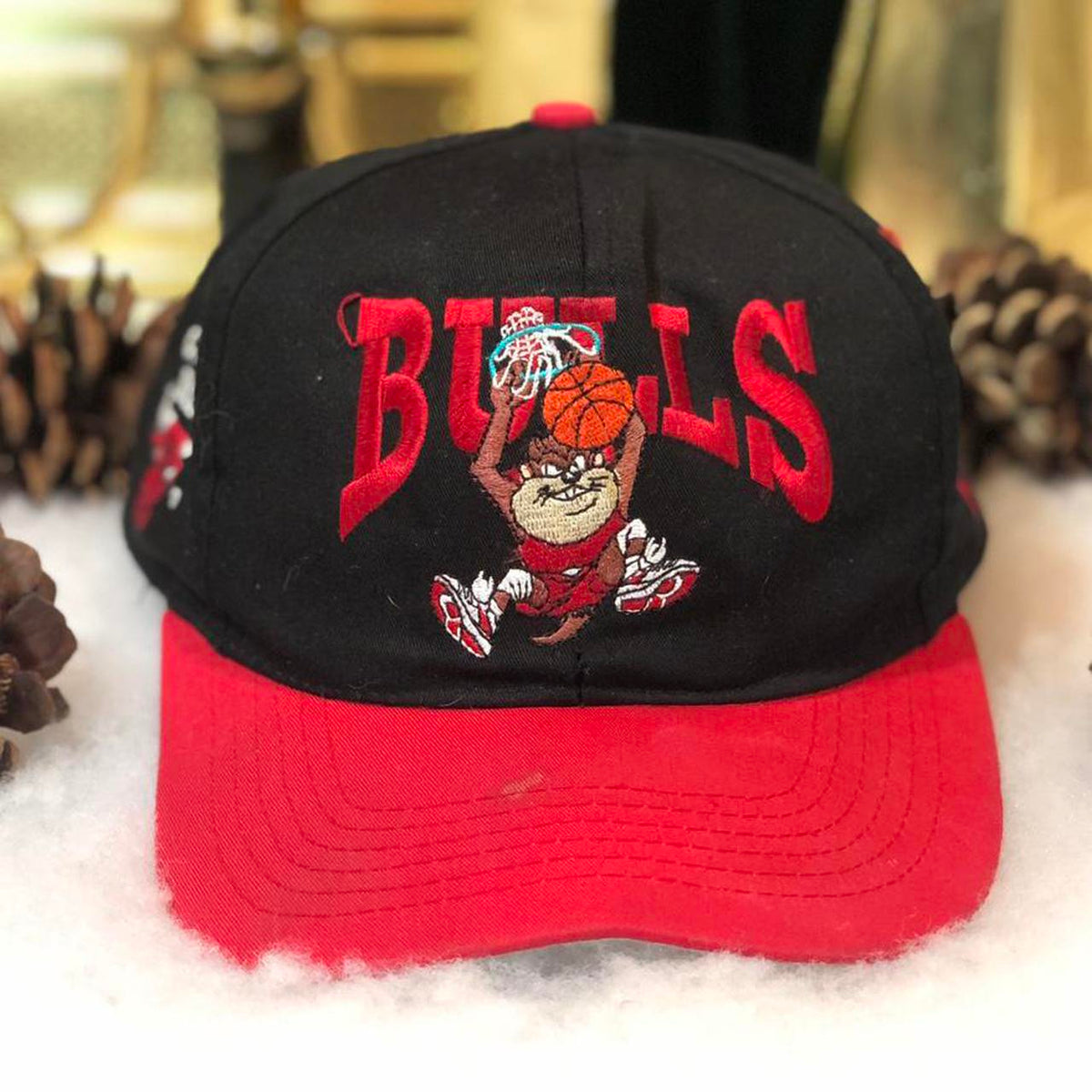 Vintage Chicago Bulls x Looney Tunes Snapback Hat Cap Red Black Taz YOUTH  1996