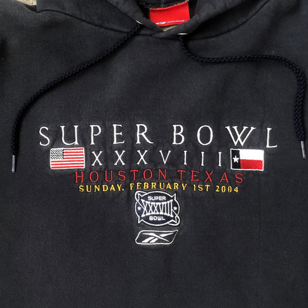 Vintage NFL Super Bowl XXXVIII Houston Texas New England Patriots Carolina Panthers Reebok Hoodie Sweatshirt (L)