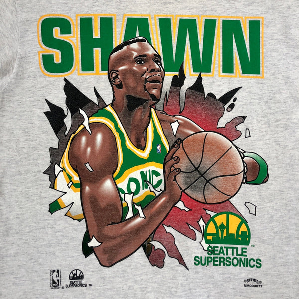 Vintage NBA Seattle Supersonics Shawn Kemp Nutmeg Mills Breakthrough Caricature T-Shirt (L)
