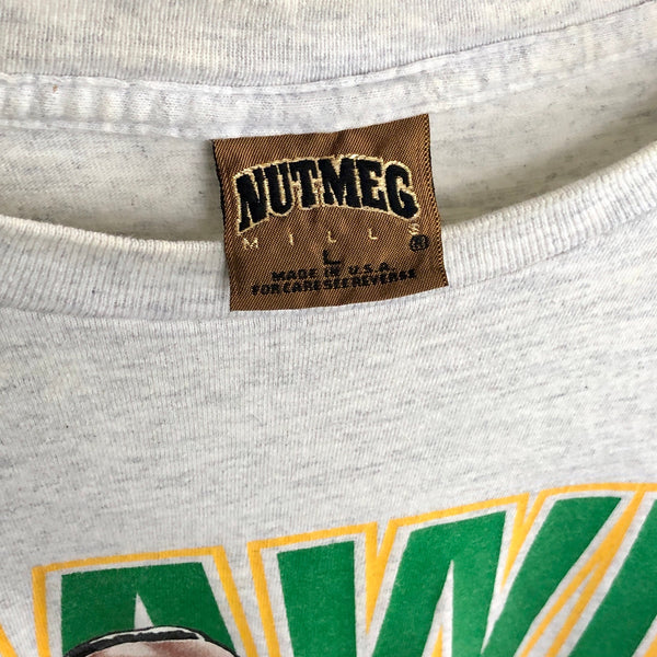 Vintage NBA Seattle Supersonics Shawn Kemp Nutmeg Mills Breakthrough Caricature T-Shirt (L)