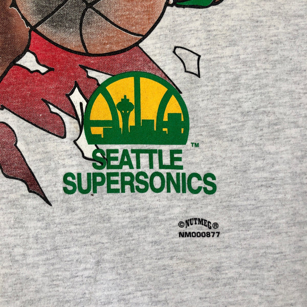 Vintage NBA Seattle Supersonics Shawn Kemp Nutmeg Mills Breakthrough Caricature T-Shirt (L)