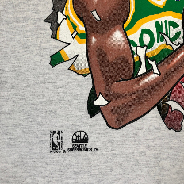Vintage NBA Seattle Supersonics Shawn Kemp Nutmeg Mills Breakthrough Caricature T-Shirt (L)