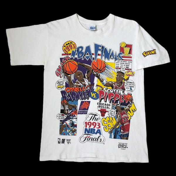 Vintage 1993 NBA Finals Phoenix Suns Charles Barkley Chicago Bulls Scottie Pippen Salem Sportswear Caricature T-Shirt (M)