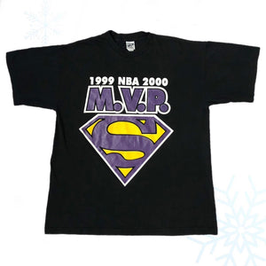 Vintage 2000 NBA MVP Shaquille O'Neal Superman Los Angeles Lakers T-Shirt (XL)