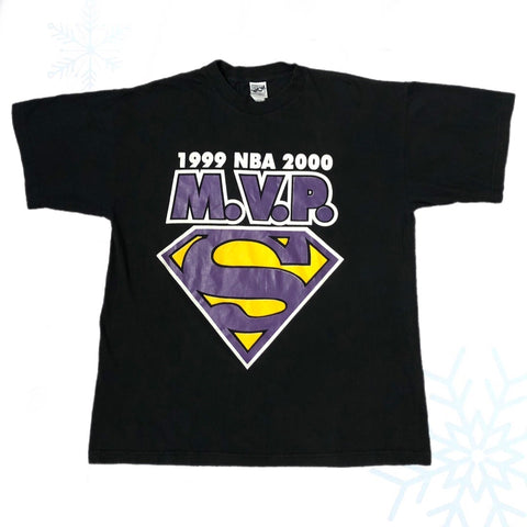 Vintage 2000 NBA MVP Shaquille O'Neal Superman Los Angeles Lakers T-Shirt (XL)