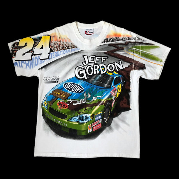 Vintage Deadstock NWOT 2002 NASCAR Monte Carlo 400 Rematch Jeff Gordon Looney Tunes Bugs Bunny All Over Print AOP T-Shirt (M)
