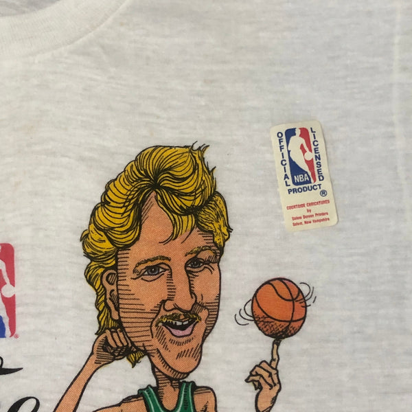Vintage Deadstock NWOT 1987 NBA Finals Larry Bird Boston Celtics Magic Johnson Los Angeles Lakers Salem Sportswear Caricature T-Shirt (L)