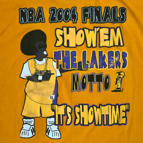Vintage 2004 NBA Los Angeles Lakers Western Conference Champions Sprite Thirst Bootleg "Show 'Em The Lakers Motto It's Showtime" T-Shirt (XL)