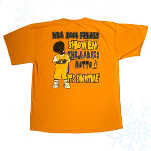 Vintage 2004 NBA Los Angeles Lakers Western Conference Champions Sprite Thirst Bootleg "Show 'Em The Lakers Motto It's Showtime" T-Shirt (XL)