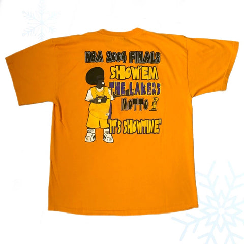 Vintage 2004 NBA Los Angeles Lakers Western Conference Champions Sprite Thirst Bootleg "Show 'Em The Lakers Motto It's Showtime" T-Shirt (XL)