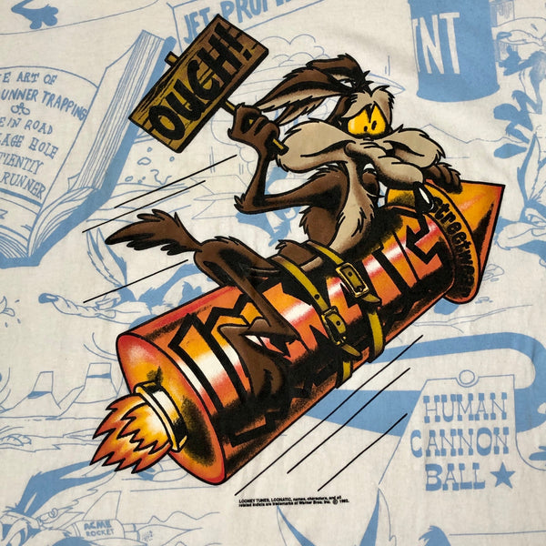 Vintage Looney Tunes Wile E. Coyote Rocket Human Cannon Ball All Over Print AOP T-Shirt (XL)
