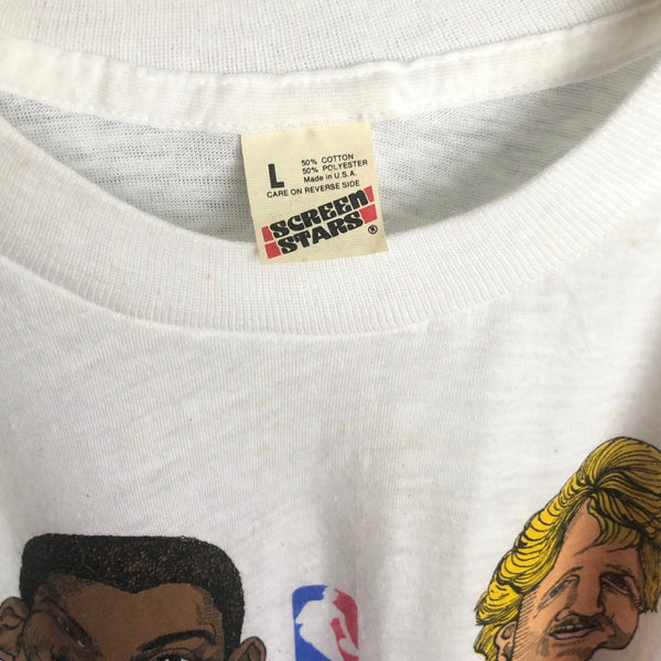 Vintage Deadstock NWOT 1987 NBA Finals Larry Bird Boston Celtics Magic Johnson Los Angeles Lakers Salem Sportswear Caricature T-Shirt (L)