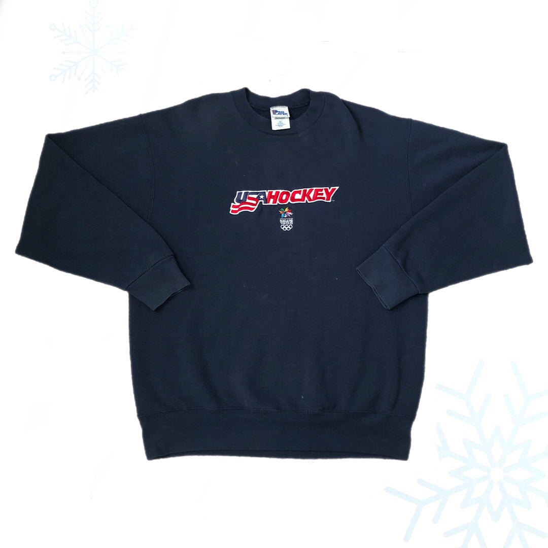 Vintage USA Hockey 1998 Nagano Olympics Pro Player Crewneck Sweatshirt (XL)