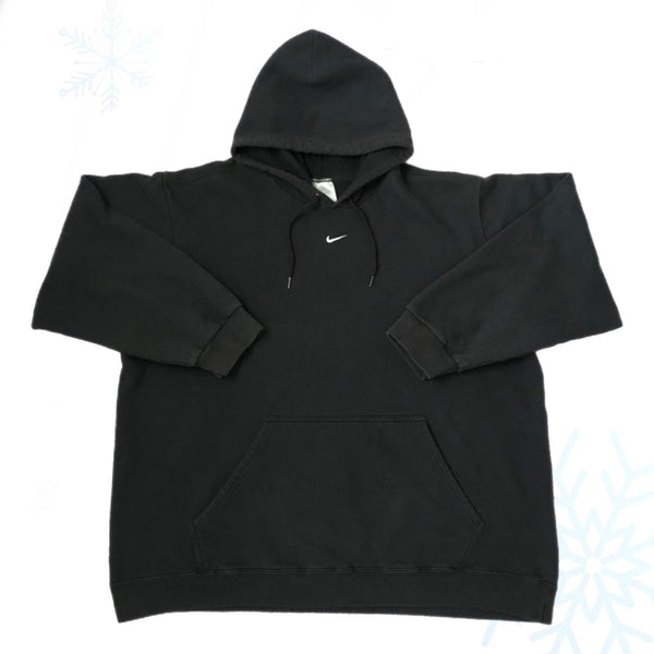 Vintage Nike Center Swoosh y2k Black Hoodie Sweatshirt (XXL)