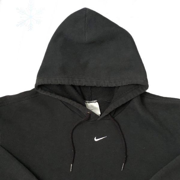 Vintage Nike Center Swoosh y2k Black Hoodie Sweatshirt (XXL)