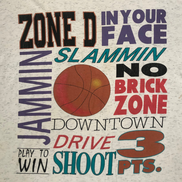Vintage Basketball "Zone D In Your Face" Word Cloud T-Shirt (XL)