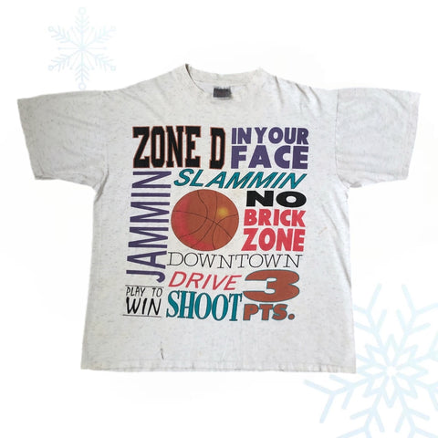 Vintage Basketball "Zone D In Your Face" Word Cloud T-Shirt (XL)