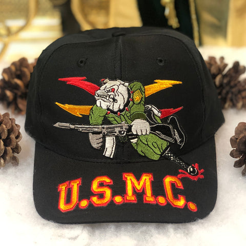 Vintage U.S.M.C. United States Marines Corp Chesty The Bulldog Mascot Big Logo Bootleg Twill Snapback Hat