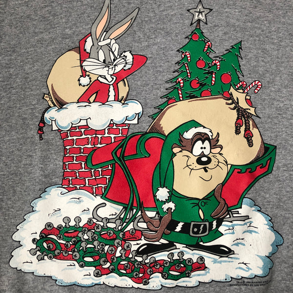 Vintage 1993 Looney Tunes Bugs Bunny Taz Santa Christmas Crewneck Sweatshirt (M/L)