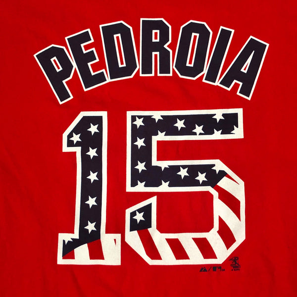 2010 MLB Boston Red Sox Dustin Pedroia USA Flag July 4th Stars & Stripes Jersey T-Shirt (XL