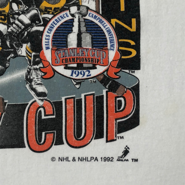 Vintage NHL Pittsburgh Penguins 1991-92 Back-to-Back Champions Salem Sportswear Caricature T-Shirt (L)
