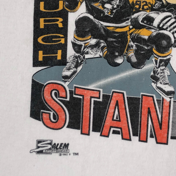 Vintage NHL Pittsburgh Penguins 1991-92 Back-to-Back Champions Salem Sportswear Caricature T-Shirt (L)