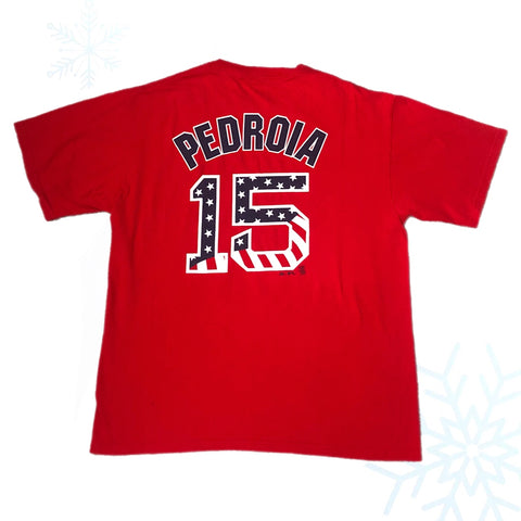 2010 MLB Boston Red Sox Dustin Pedroia USA Flag July 4th Stars & Stripes Jersey T-Shirt (L)