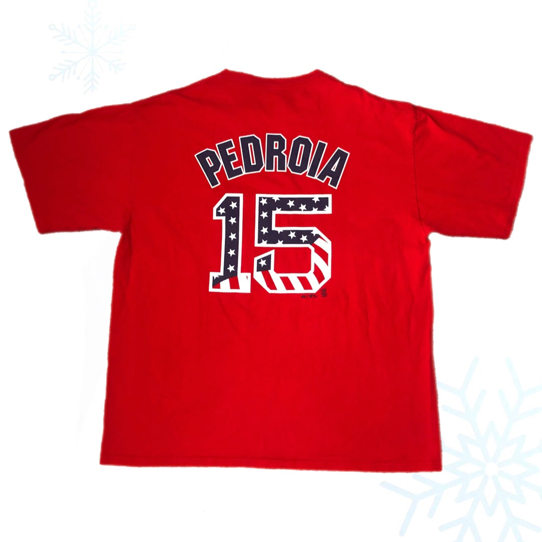 2010 MLB Boston Red Sox Dustin Pedroia USA Flag July 4th Stars & Stripes Jersey T-Shirt (XL