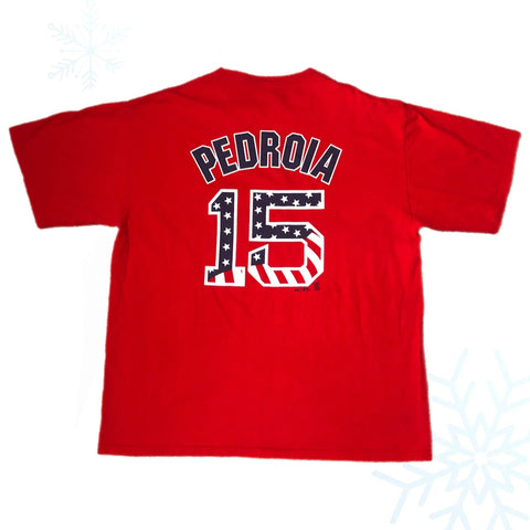 2010 MLB Boston Red Sox Dustin Pedroia USA Flag July 4th Stars & Stripes Jersey T-Shirt (XL