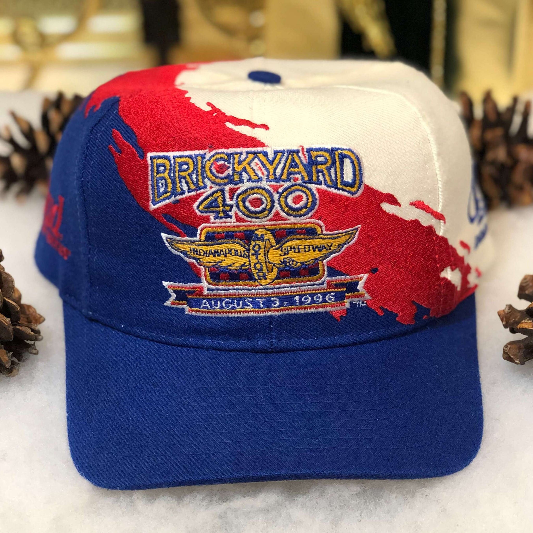 Vintage NASCAR 1996 Brickyard 400 Budweiser Logo Athletic Splash Wool Snapback Hat