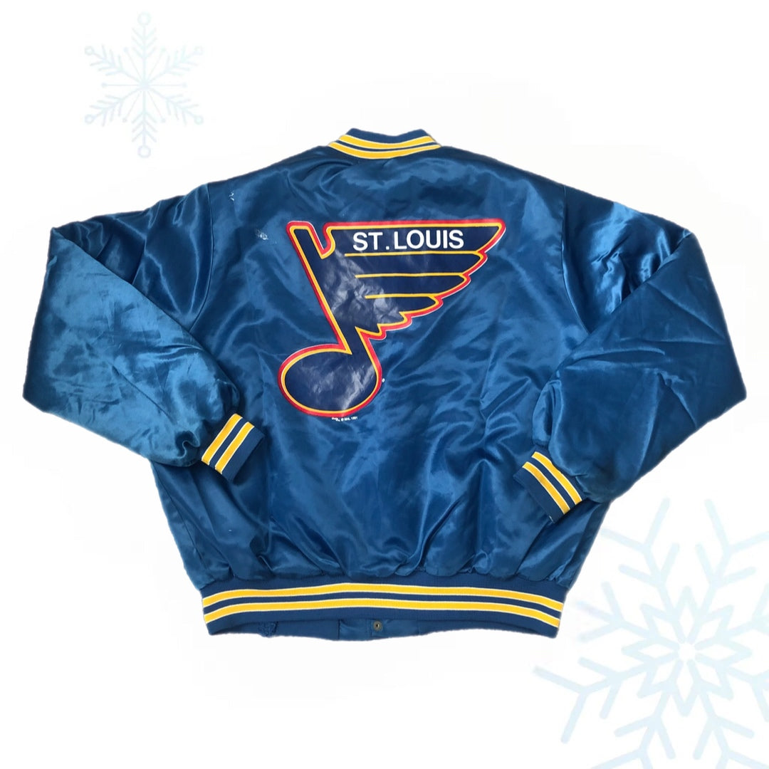 Vintage NHL St. Louis Blues Locker Line Satin Bomber Jacket (XL)