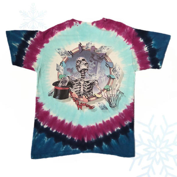 Grateful Dead Skeleton Tie-Dye All Over Print Liquid Blue y2k T-Shirt (L)