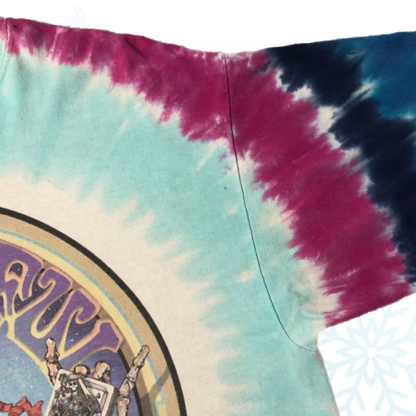 Grateful Dead Skeleton Tie-Dye All Over Print Liquid Blue y2k T-Shirt (L)