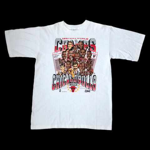 Vintage Deadstock NWOT NBA Chicago Bulls 1991 Champions Salem Sportswear Caricature T-Shirt (L)