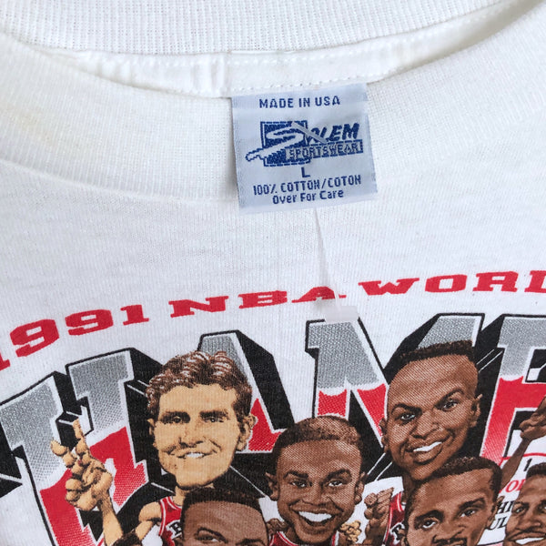 Vintage Deadstock NWOT NBA Chicago Bulls 1991 Champions Salem Sportswear Caricature T-Shirt (L)