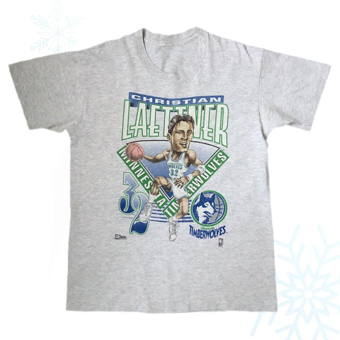 Vintage NBA Minnesota Timberwolves Christian Laettner Salem Sportswear Caricature T-Shirt (L)