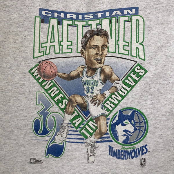 Vintage NBA Minnesota Timberwolves Christian Laettner Salem Sportswear Caricature T-Shirt (L)