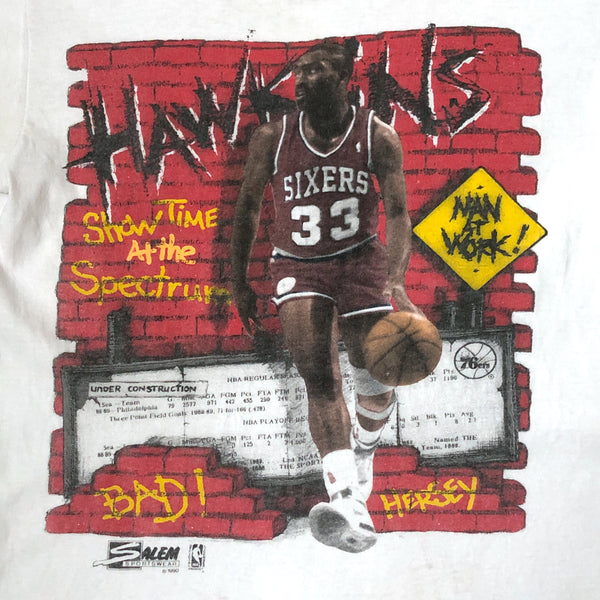 Vintage NBA Philadelphia 76ers Hersey Hawkins "Man At Work! Showtime at the Spectrum" Salem Sportswear T-Shirt